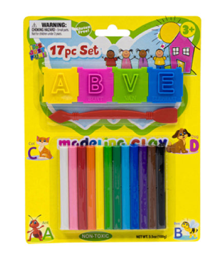 17-Piece Modeling Clay Set for Kids – Non-Toxic, Bright Colors, Alphabet Molds, and Tools