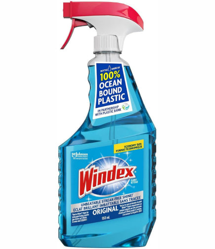 Windex Original Glass Cleaner - Streak-Free Shine, 950 mL (100% Ocean-Bound Plastic Bottle)