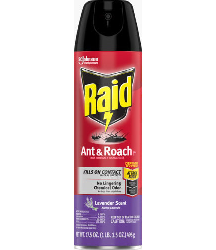 Raid Ant & Roach Killer Spray – Lavender Scent, 17.5 oz (Kills on Contact, No Lingering Chemical Odor)